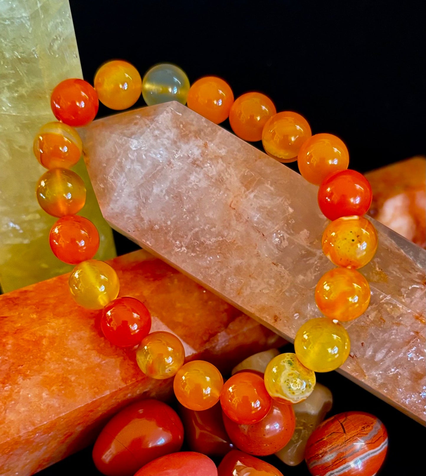 Orange Striped Agate Bracelet | 10mm Natural Stone Beads for Balance, Creativity & Confidence