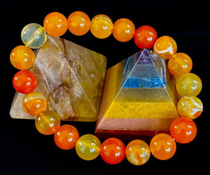 Orange Striped Agate Bracelet | 10mm Natural Stone Beads for Balance, Creativity & Confidence