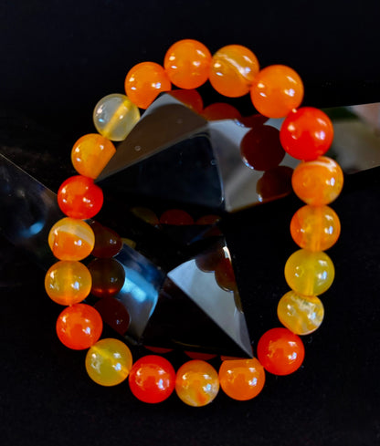 Orange Striped Agate Bracelet | 10mm Natural Stone Beads for Balance, Creativity & Confidence