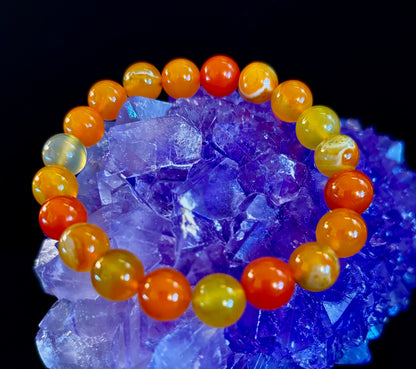 Orange Striped Agate Bracelet | 10mm Natural Stone Beads for Balance, Creativity & Confidence