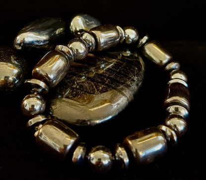 Power Play Hematite Bracelet | Geometric Healing Stone for Strength & Style (Large Wrists)