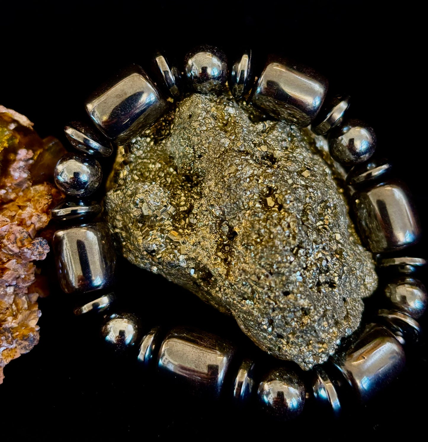 Power Play Hematite Bracelet | Geometric Healing Stone for Strength & Style (Large Wrists)