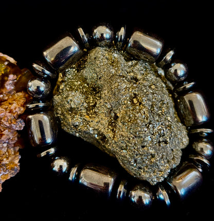Power Play Hematite Bracelet | Geometric Healing Stone for Strength & Style (Large Wrists)
