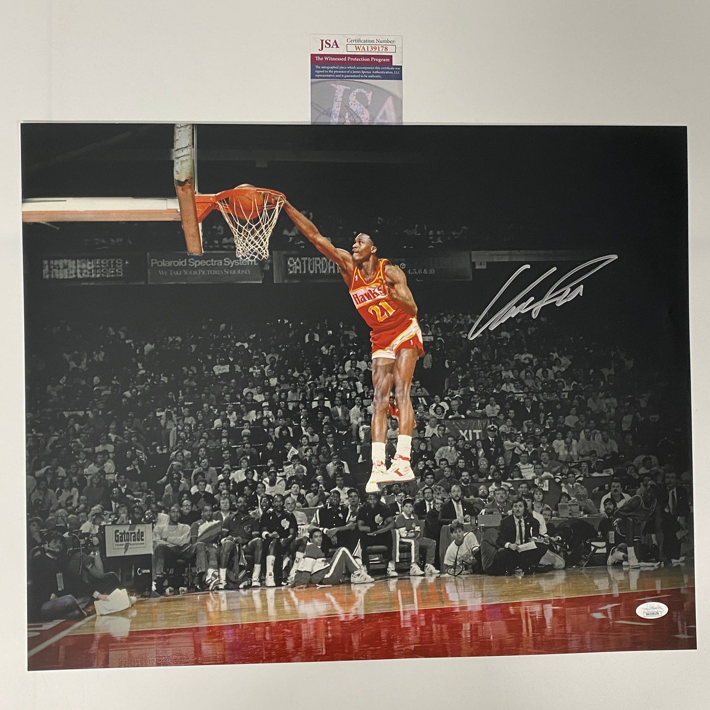Autographed/Signed Dominique Wilkins Atlanta Hawks 16x20 Basketball Photo JSA COA