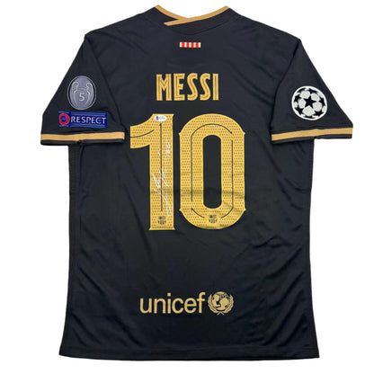 Autographed/Signed Lionel Leo Messi FC Barcelona Black Soccer Jersey Beckett BAS COA
