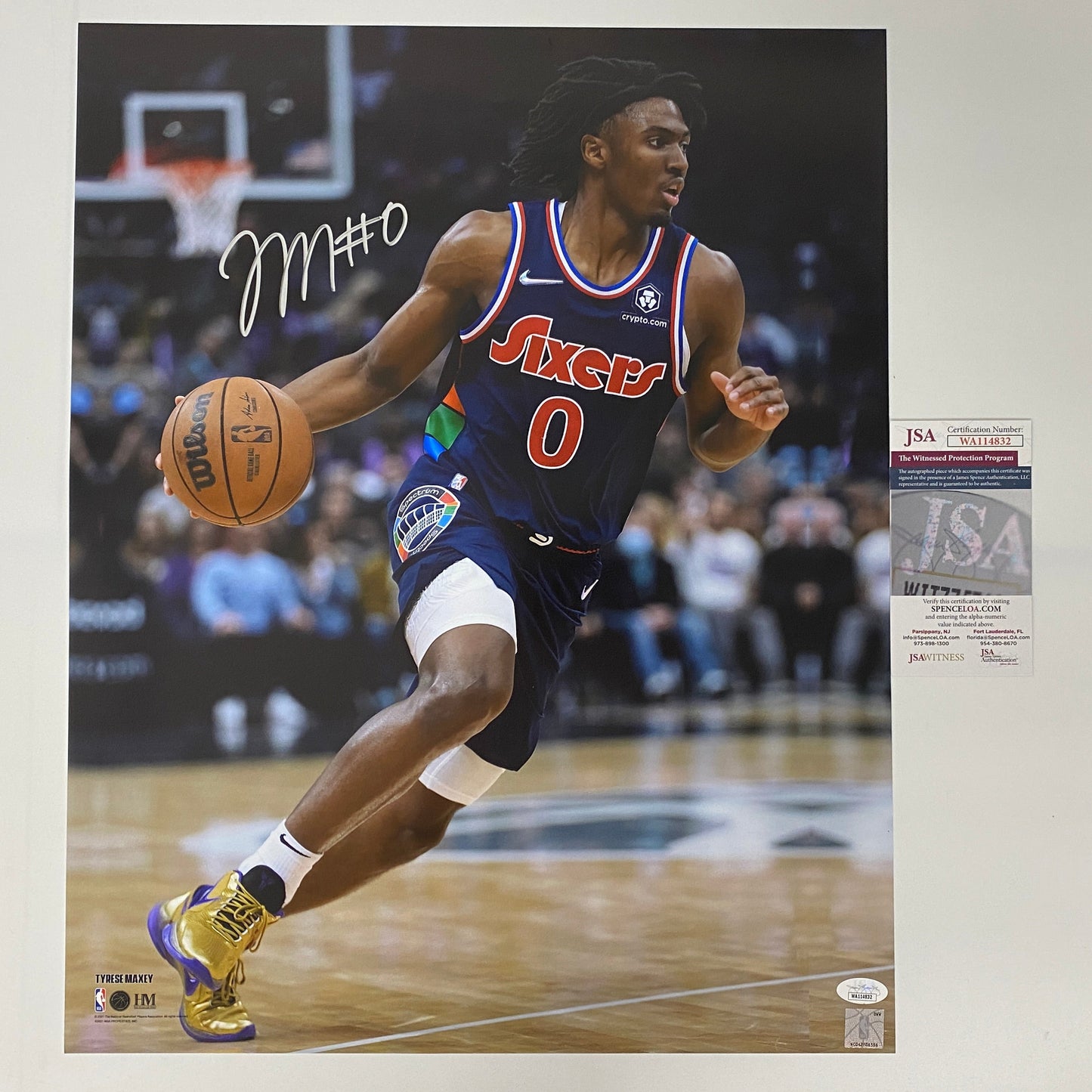 Autographed/Signed Tyrese Maxey Philadelphia 76ers Sixers 16x20 Basketball Photo JSA COA