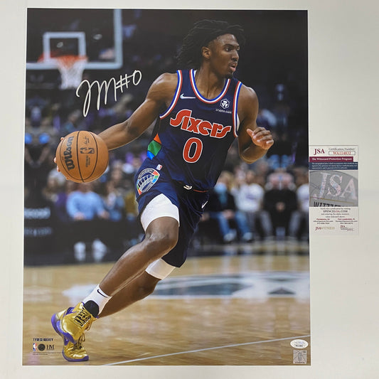 Autographed/Signed Tyrese Maxey Philadelphia 76ers Sixers 16x20 Basketball Photo JSA COA