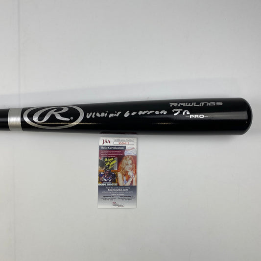 Autographed/Signed Vladimir Guerrero Jr. Toronto Blue Jays Rawlings Pro Black Baseball Bat JSA COA