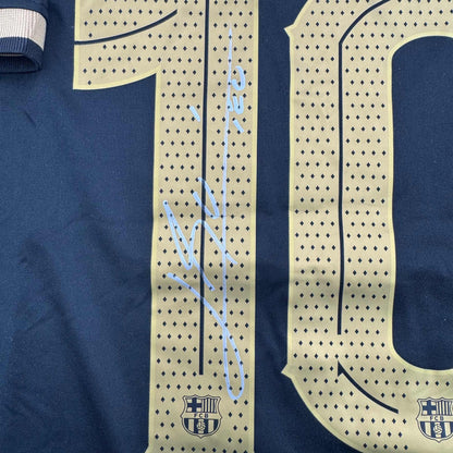 Autographed/Signed Lionel Leo Messi FC Barcelona Black Soccer Jersey Beckett BAS COA