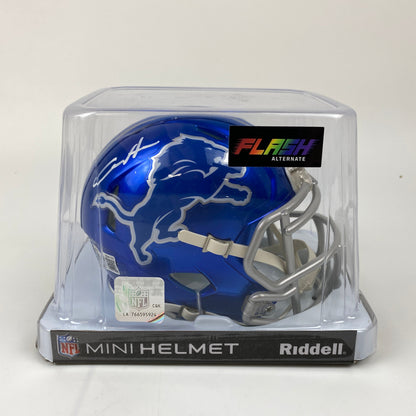 Autographed/Signed Aidan Hutchinson Detroit Lions Flash Mini Football Helmet Beckett BAS COA