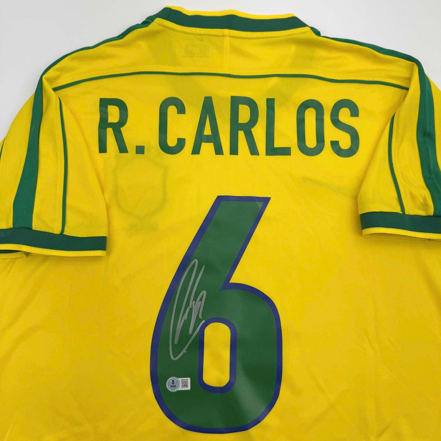 Autographed/Signed Roberto Carlos Brazil Yellow Soccer Jersey Beckett BAS COA