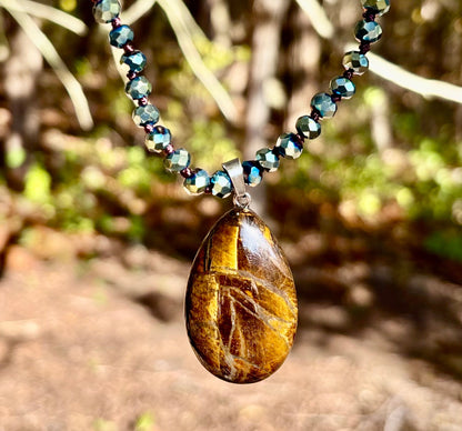 Golden Glow Statement Necklace | Bold Beaded Pendant Jewelry