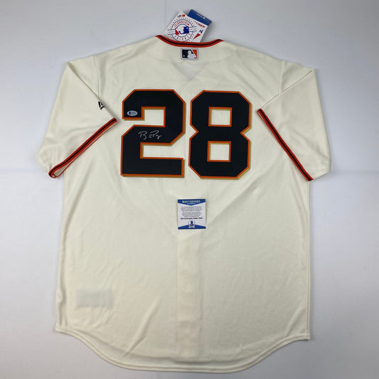 Autographed/Signed Buster Posey San Francisco Giants Cream Baseball Jersey Beckett BAS COA