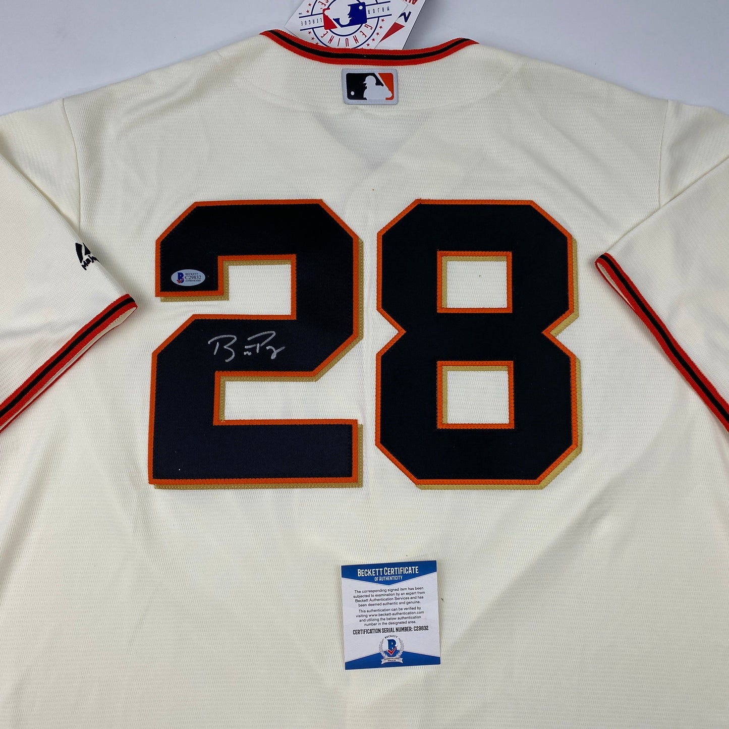Autographed/Signed Buster Posey San Francisco Giants Cream Baseball Jersey Beckett BAS COA