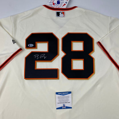 Autographed/Signed Buster Posey San Francisco Giants Cream Baseball Jersey Beckett BAS COA