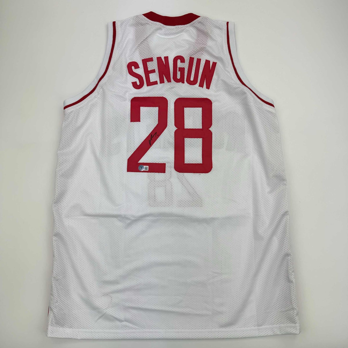 Autographed/Signed Alperen Sengun Houston White Basketball Jersey Beckett BAS COA