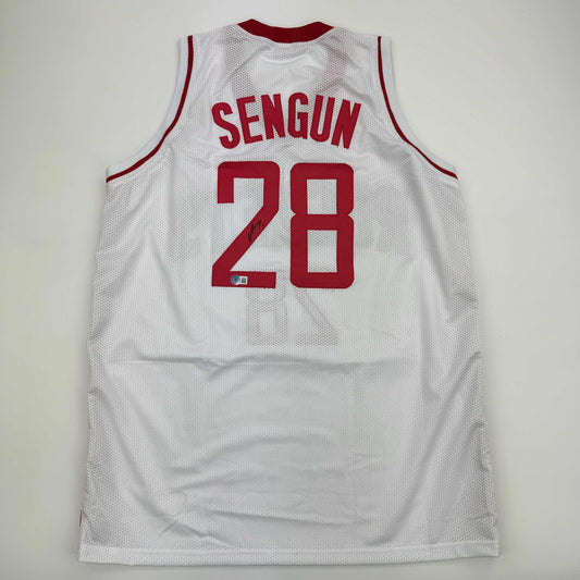 Autographed/Signed Alperen Sengun Houston White Basketball Jersey Beckett BAS COA
