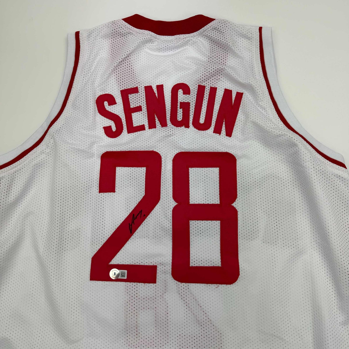 Autographed/Signed Alperen Sengun Houston White Basketball Jersey Beckett BAS COA