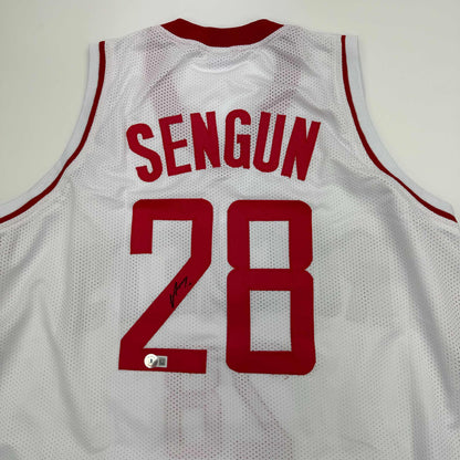Autographed/Signed Alperen Sengun Houston White Basketball Jersey Beckett BAS COA
