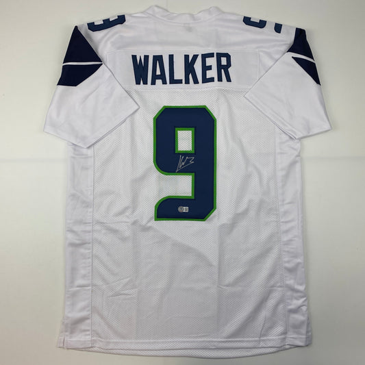 Autographed/Signed Kenneth Walker Seattle White Football Jersey Beckett BAS COA