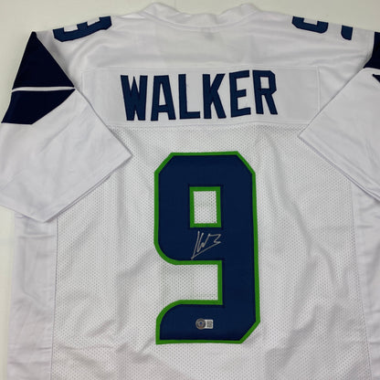 Autographed/Signed Kenneth Walker Seattle White Football Jersey Beckett BAS COA