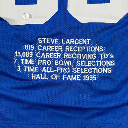 Autographed/Signed Steve Largent HOF 95 Seattle Blue Stat Football Jersey Beckett BAS COA