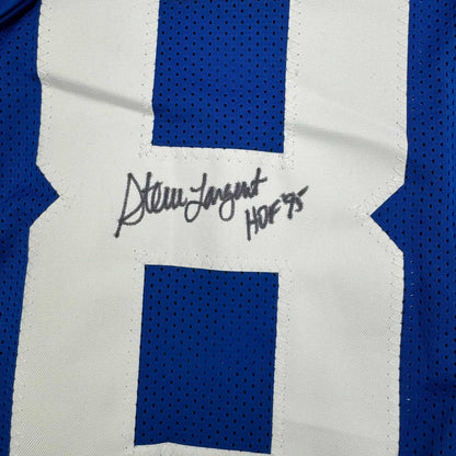 Autographed/Signed Steve Largent HOF 95 Seattle Blue Stat Football Jersey Beckett BAS COA