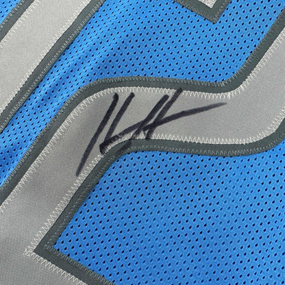 Autographed/Signed Hendon Hooker Detroit Blue Football Jersey Beckett BAS COA