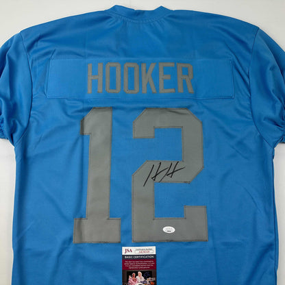 Autographed/Signed Hendon Hooker Detroit Retro Blue Football Jersey JSA COA