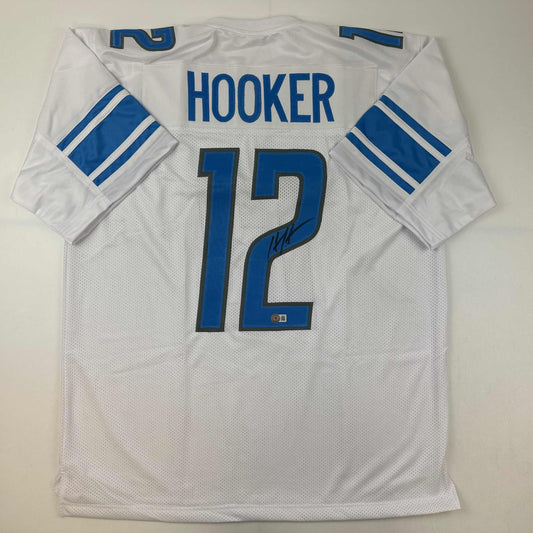 Autographed/Signed Hendon Hooker Detroit White Football Jersey Beckett BAS COA