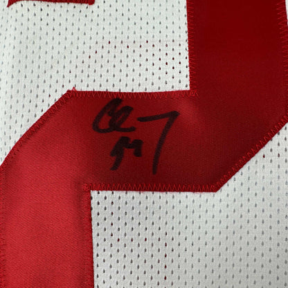Autographed/Signed Christian McCaffrey San Francisco White Football Jersey JSA COA