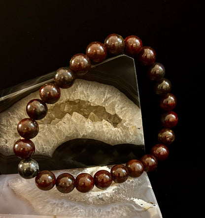 Bloodstone Strength Bracelet | 8mm Natural Energy Beads for Protection & Vitality (8” Large Fit)