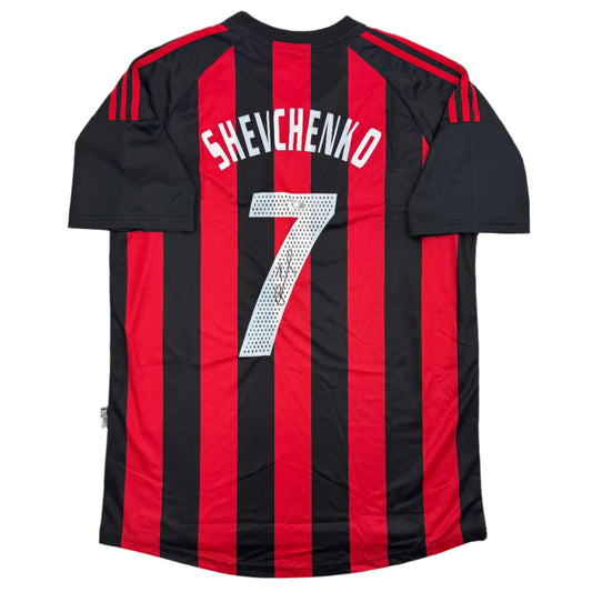 Autographed/Signed Andriy Shevchenko AC Milan Red/Black Soccer Futbol Jersey Beckett BAS COA