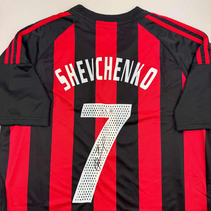Autographed/Signed Andriy Shevchenko AC Milan Red/Black Soccer Futbol Jersey Beckett BAS COA
