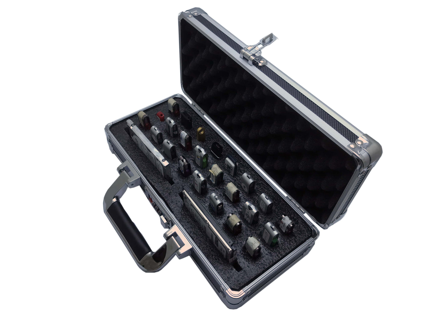 Aluminum USB Drive Organizer Case (24 + 2 Slots with Handle) – Shockproof Antistatic Storage Box with Lock