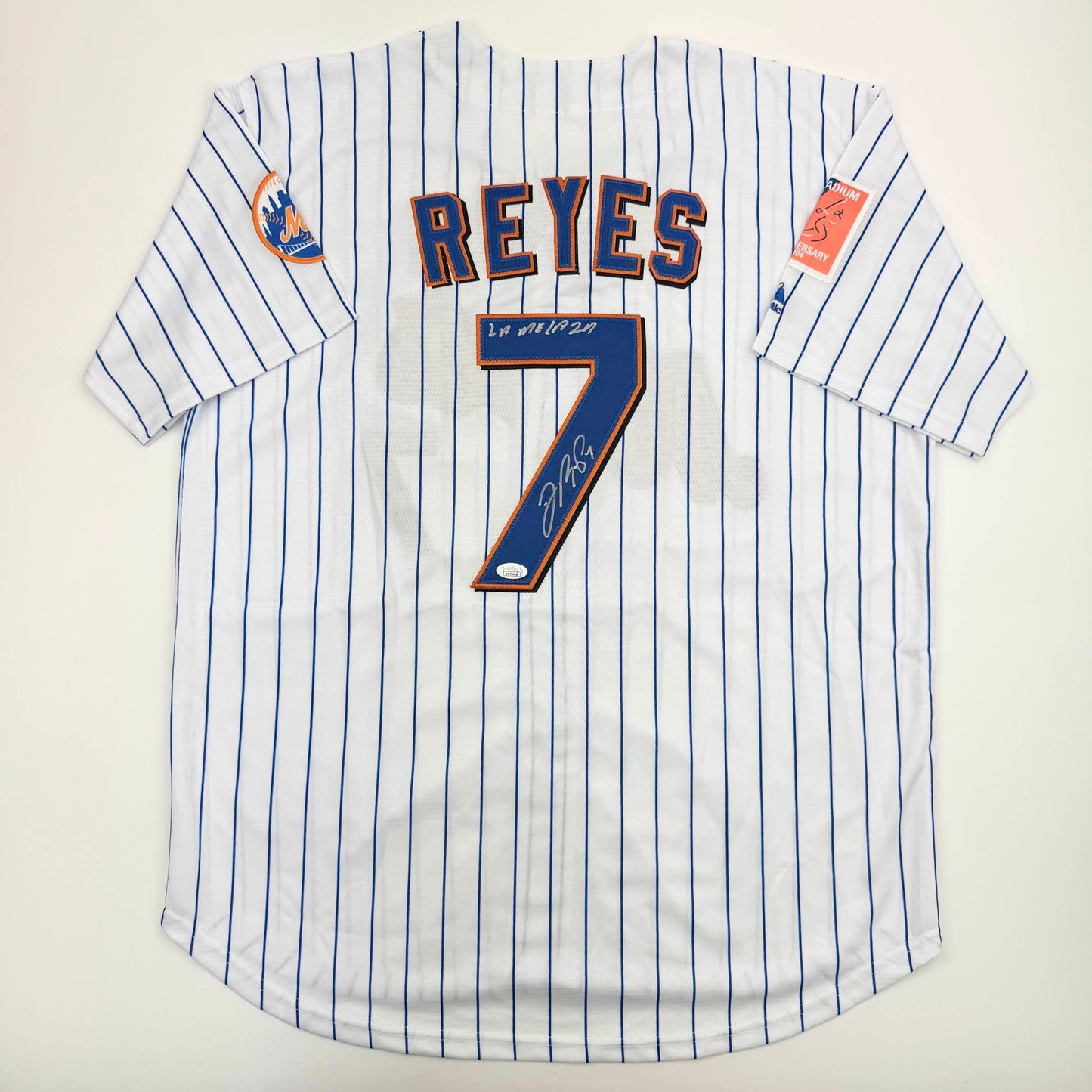 Autographed/Signed Jose Reyes New York Pinstripe Baseball Jersey JSA COA