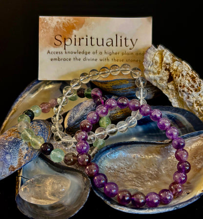 Intentions Bracelet Set – Spirituality (Clear Quartz, Amethyst & Fluorite)
