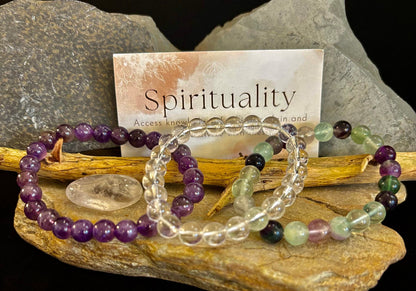 Intentions Bracelet Set – Spirituality (Clear Quartz, Amethyst & Fluorite)