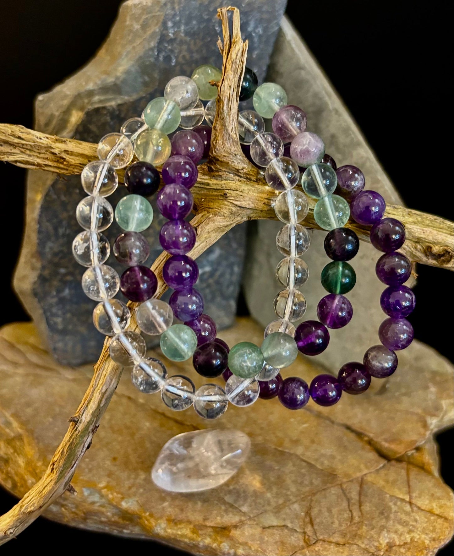 Intentions Bracelet Set – Spirituality (Clear Quartz, Amethyst & Fluorite)