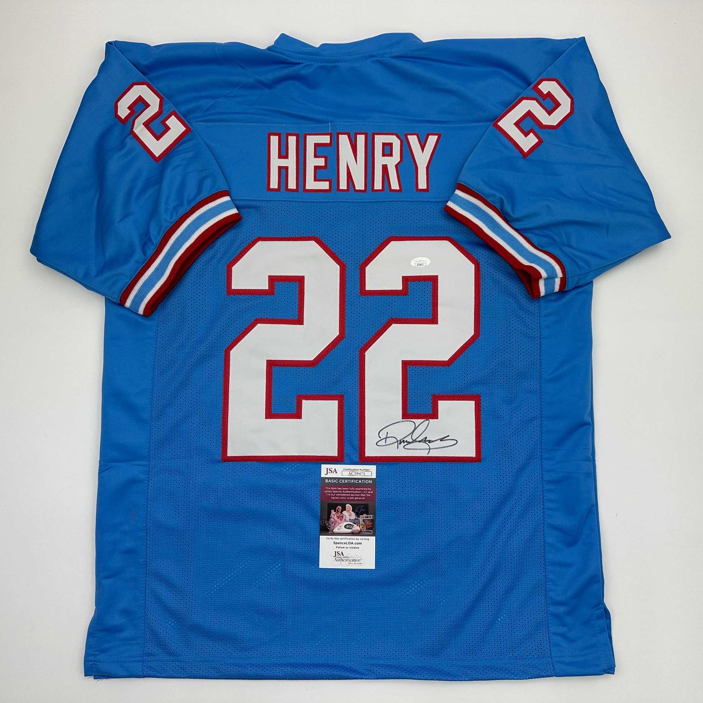 Autographed/Signed Derrick Henry Tennessee Retro Light Blue Football Jersey JSA COA