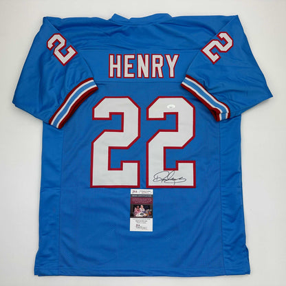 Autographed/Signed Derrick Henry Tennessee Retro Light Blue Football Jersey JSA COA