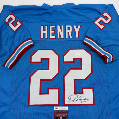 Autographed/Signed Derrick Henry Tennessee Retro Light Blue Football Jersey JSA COA