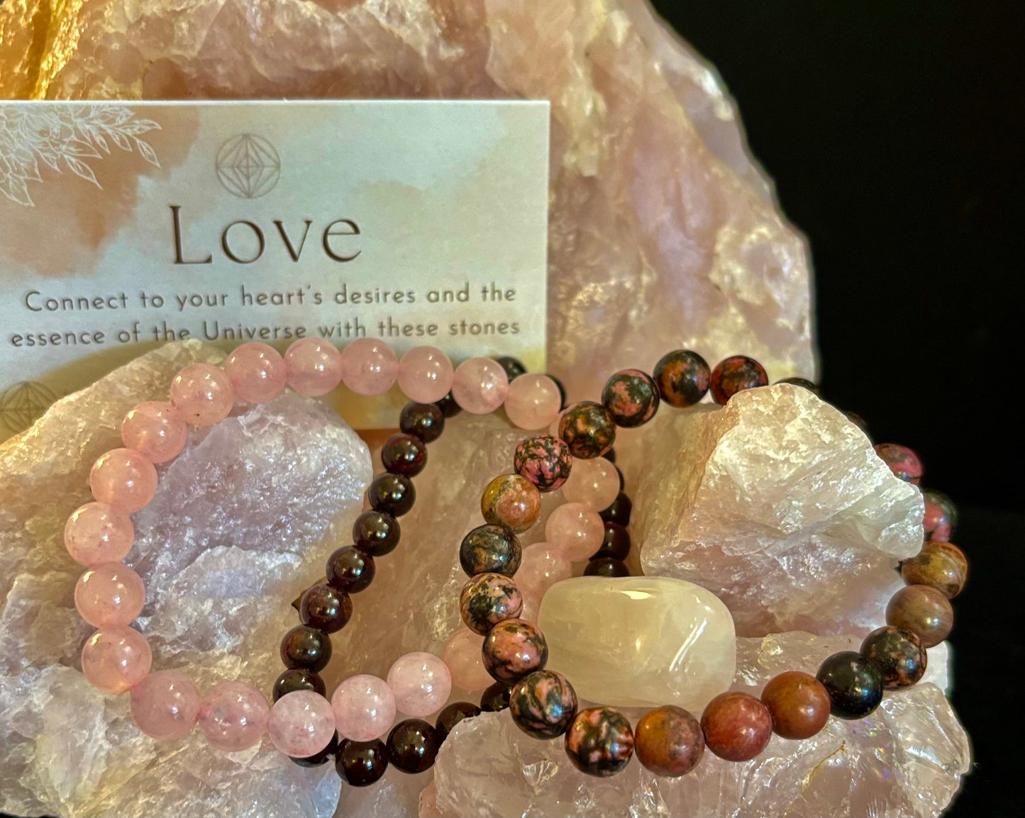 Intentions Bracelet Set – Love (Rose Quartz, Rhodonite & Garnet)