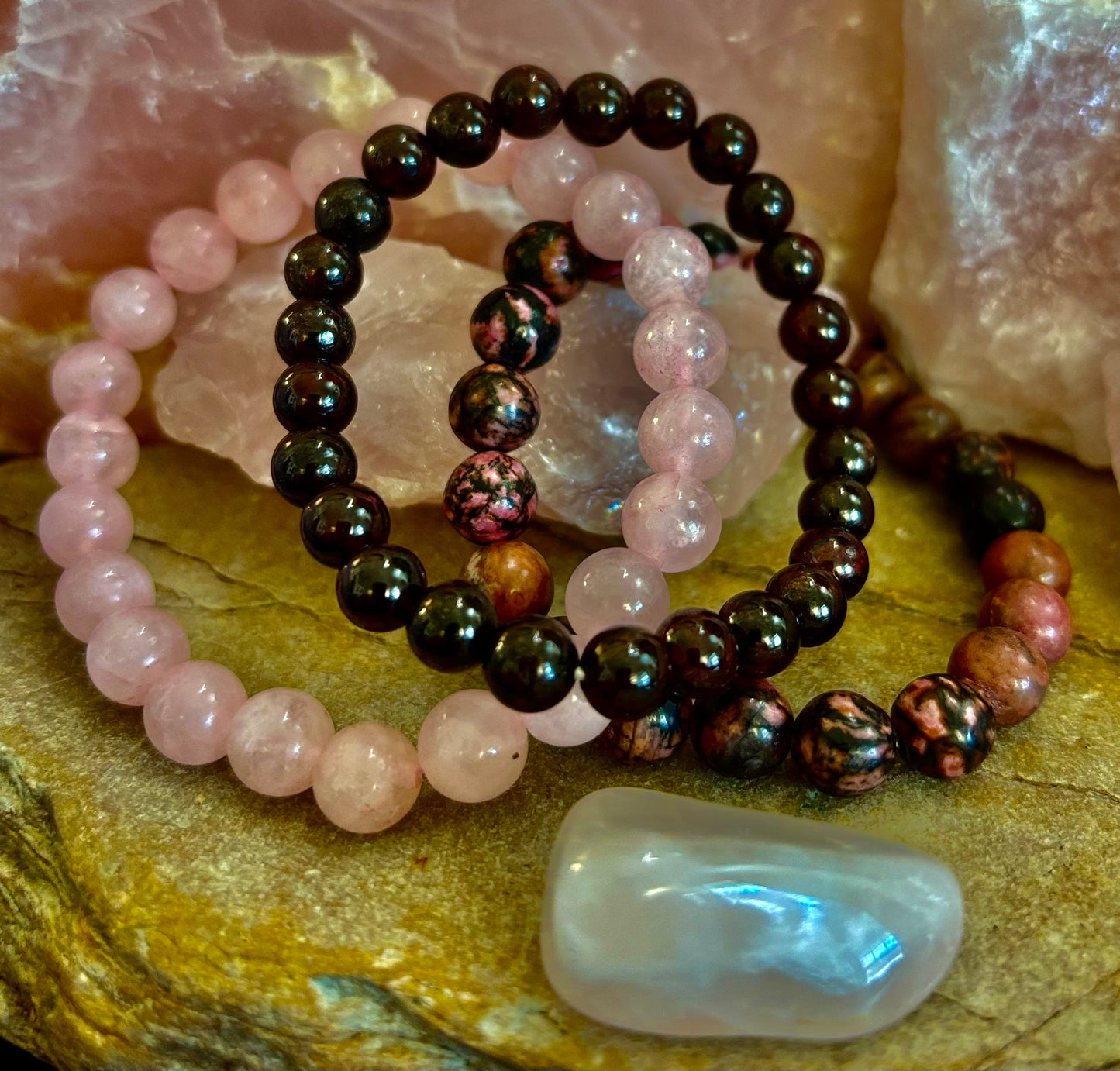 Intentions Bracelet Set – Love (Rose Quartz, Rhodonite & Garnet)