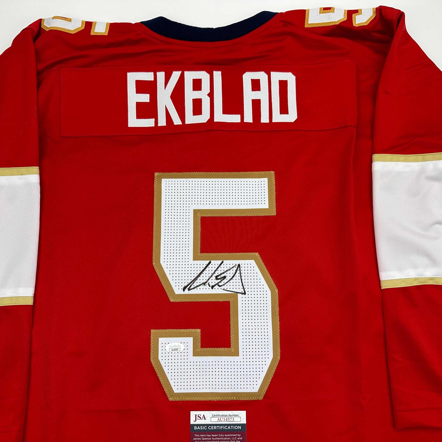 Autographed/Signed Aaron Ekblad Florida Red Hockey Jersey JSA COA