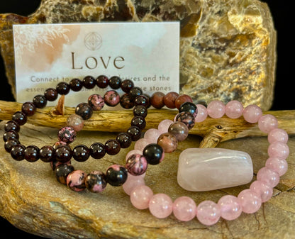 Intentions Bracelet Set – Love (Rose Quartz, Rhodonite & Garnet)