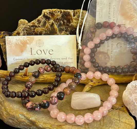 Intentions Bracelet Set – Love (Rose Quartz, Rhodonite & Garnet)