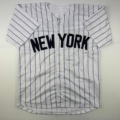 Autographed/Signed Wade Boggs New York Pinstripe Baseball Jersey Beckett BAS COA