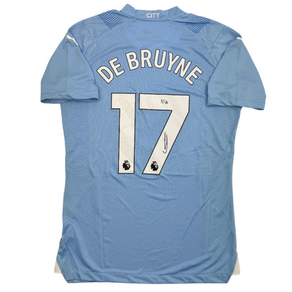 Autographed/Signed Kevin De Bruyne Manchester City Blue Soccer Futbol Jersey Beckett BAS COA