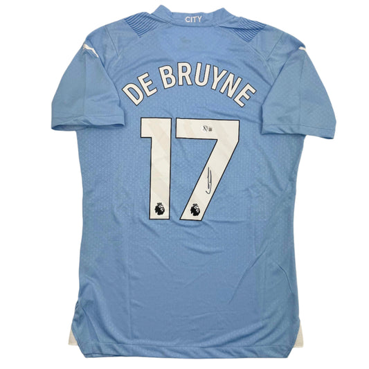 Autographed/Signed Kevin De Bruyne Manchester City Blue Soccer Futbol Jersey Beckett BAS COA